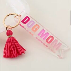 DOG MOM Acrylic Keychain with Hot Pink Tassel